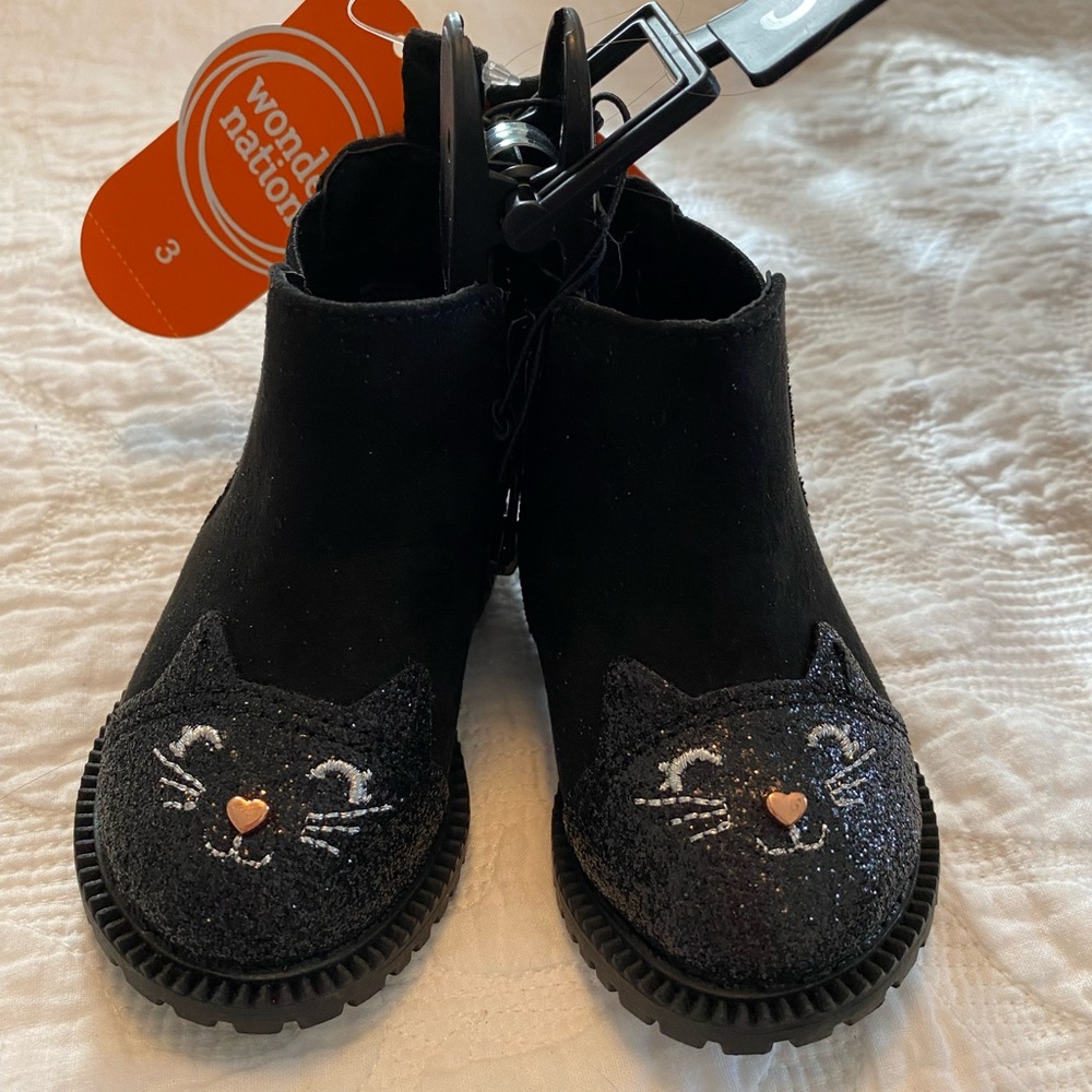 Wonder nation, Chelsea critter, ankle boot, baby SZ 3 black cat faux leather